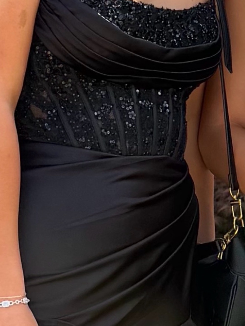 Sherri Hill Black Sequin Draped Prom Dress